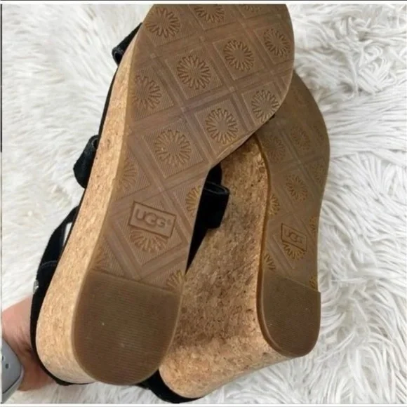 UGG Black and Tan Wedge Shoes with Cork Platform - Picture 4 of 5